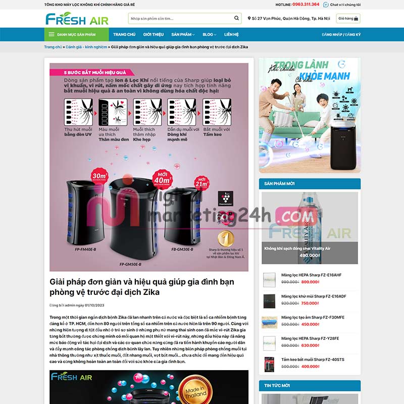 Trang bài viết theme mẫu WordPress bán máy lọc khí