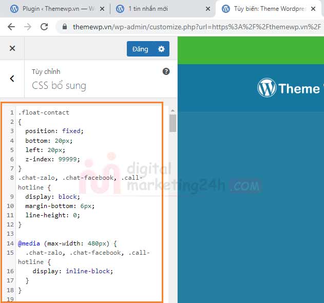 Chèn css vào phần css bổ xung trong theme flatsome