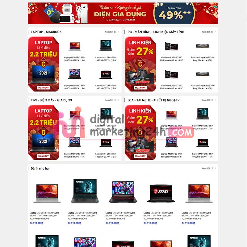 Trang chủ Theme wordpress bán máy tính, laptop - giống phongvu.vn ảnh 2