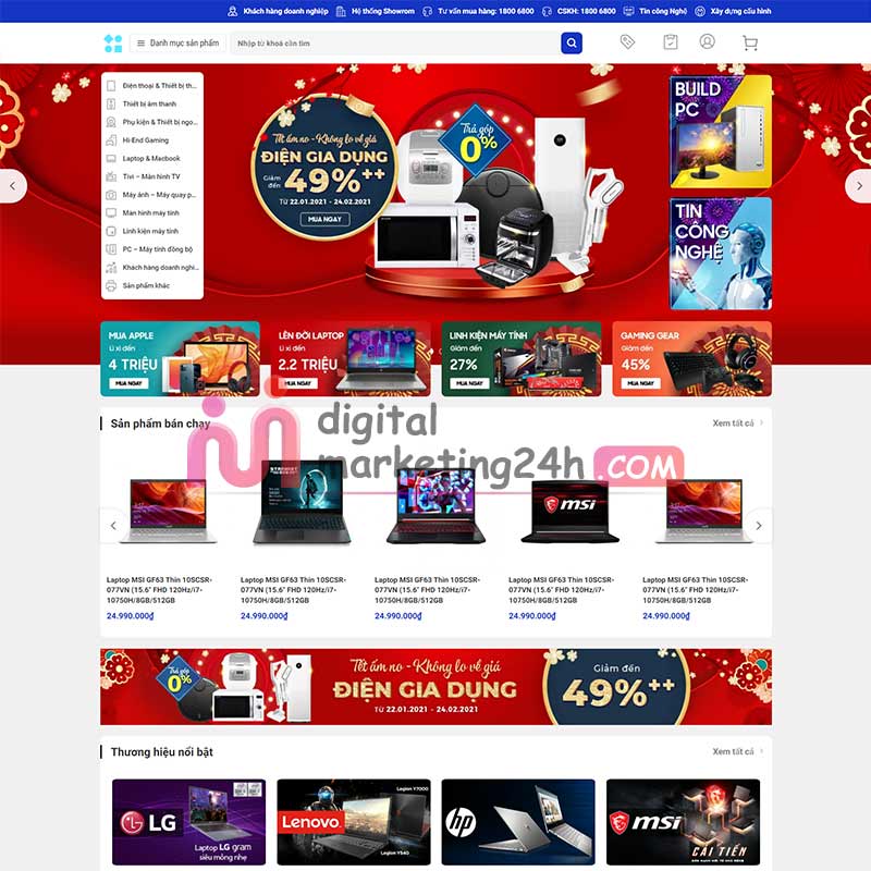 Trang chủ Theme wordpress bán máy tính, laptop - giống phongvu.vn