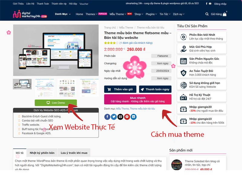 Bước 1 chọn theme muốn mua