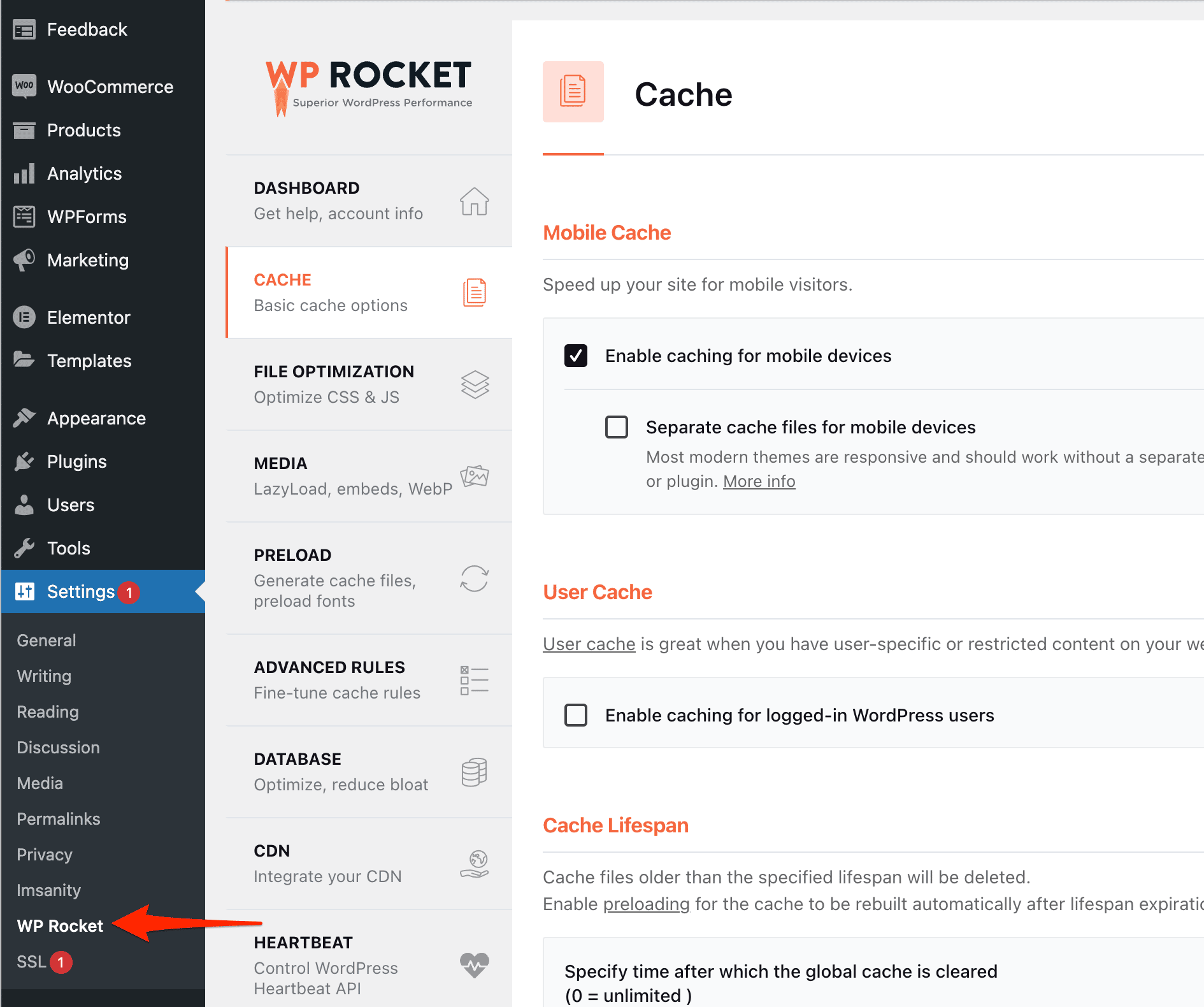 Các tính năng của WP Rocket WordPress