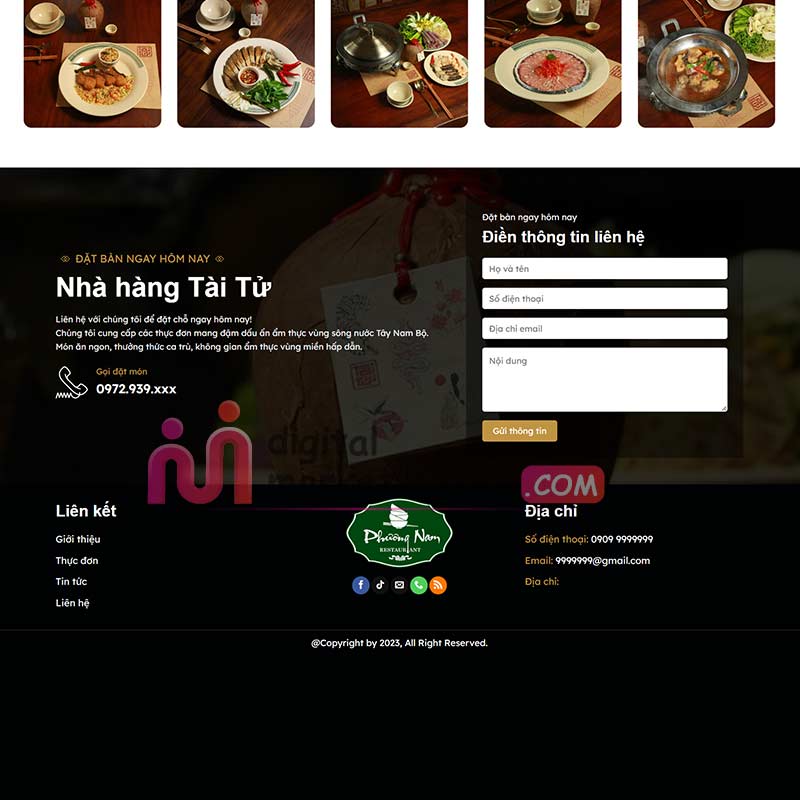 Chân trnag theme mẫu nhà hàng, gọi món đẹp đơn giản