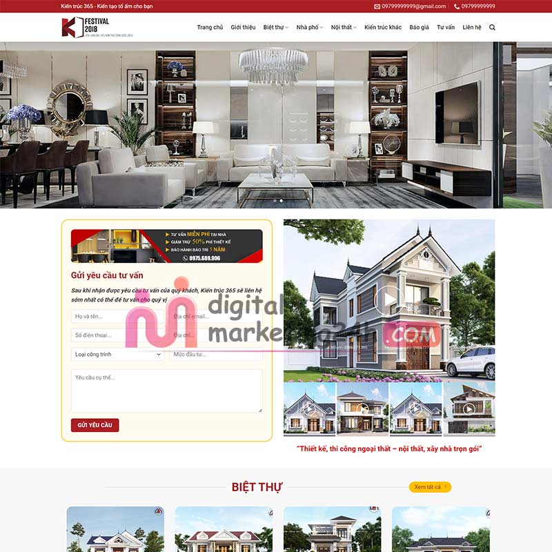 Hình ảnh trang chủ theme mẫu kiến trúc, thiết kế nhà, biệt thự