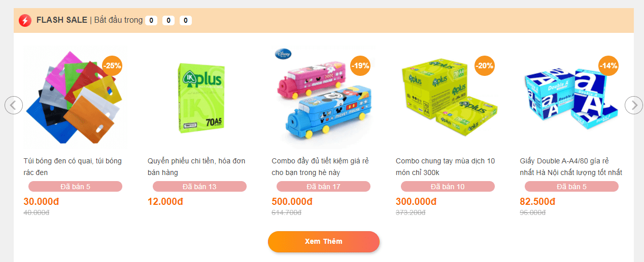 Demo hiển thị sản phẩm đã bán khi cài đặt thành công