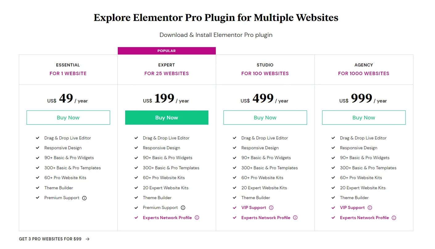 Phiên bản trả phí elementor pro