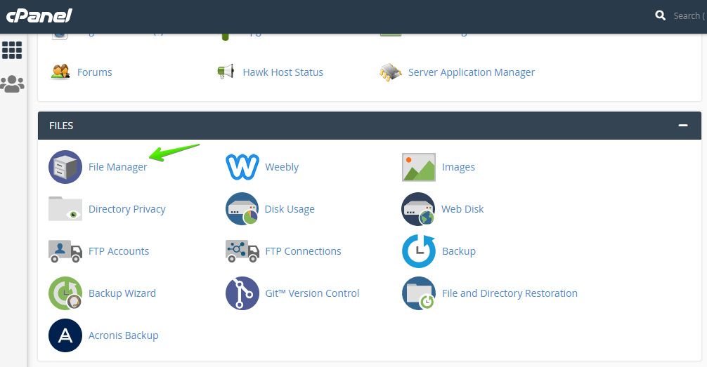 Tìm và chọn mục File Manager