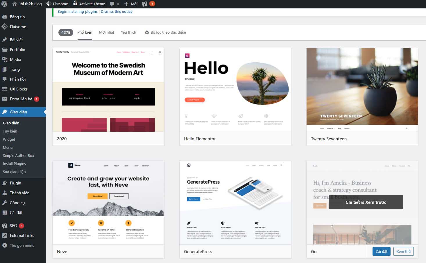 Hình ảnh khi giao diện miễn phí trong wordpress
