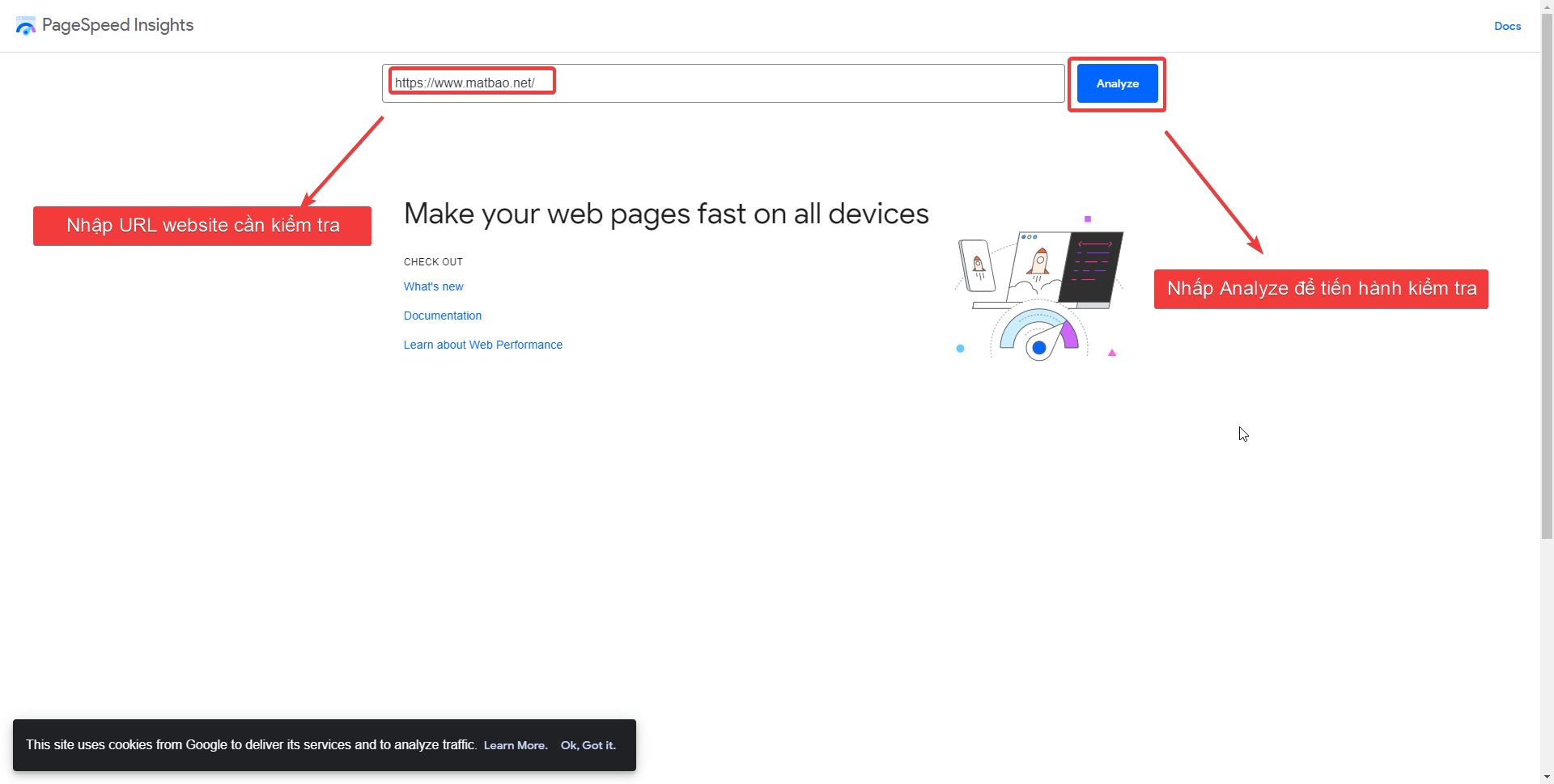 Hình ảnh đo tốc độ tải trang trên Google PageSpeed Insights