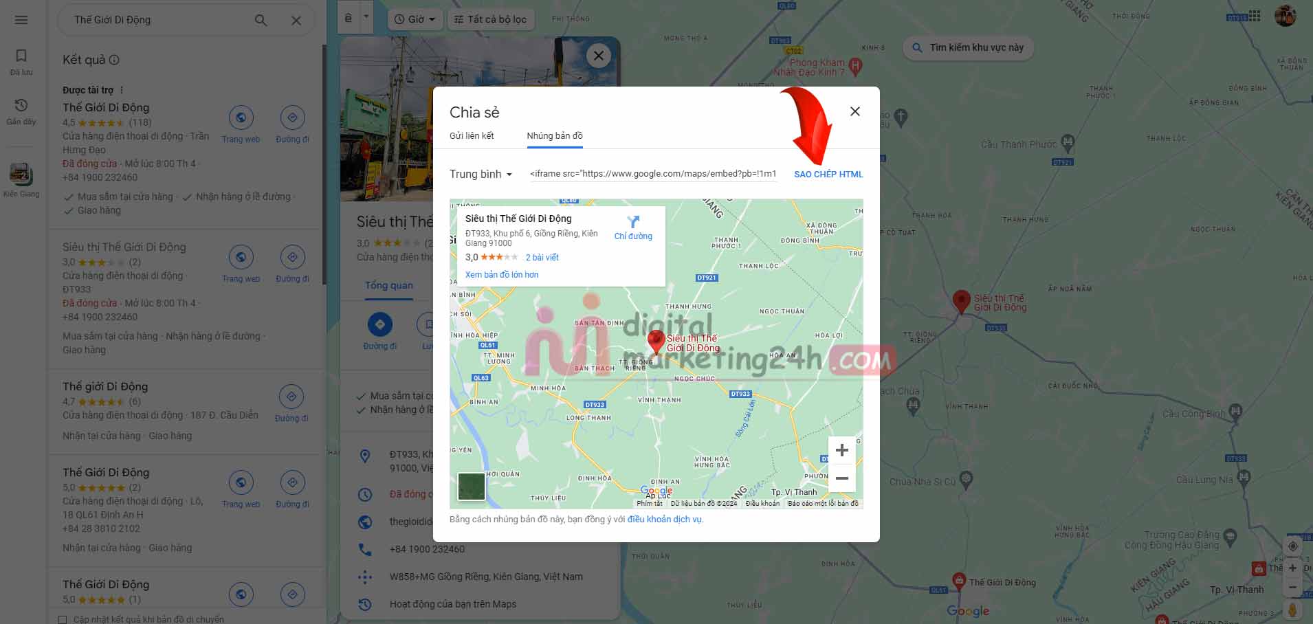 Sao chép mã nhúng google map