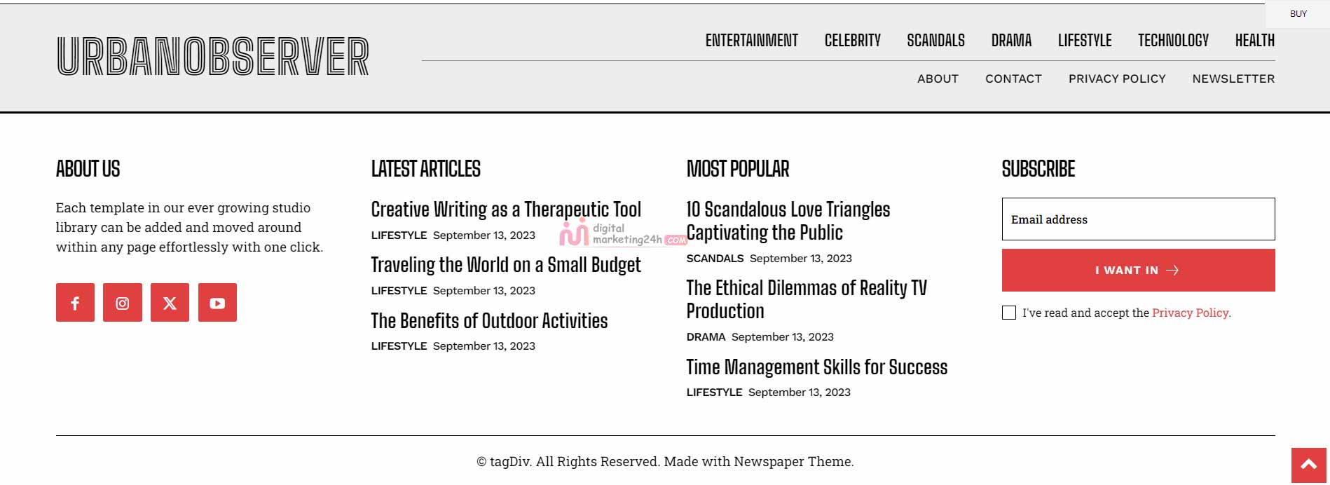 Chân trang đẹp của theme newspaper