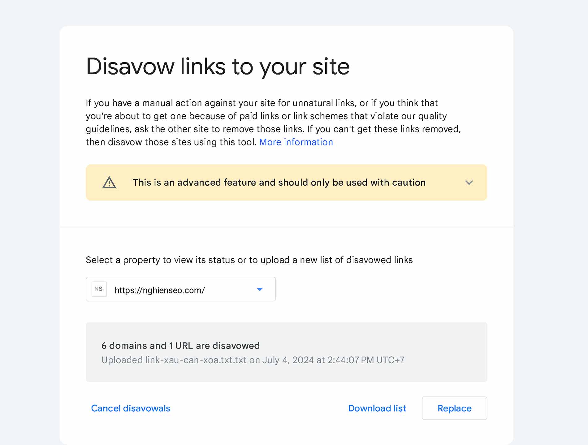 Disavow Link bằng google Seach Console