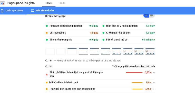 Tốc độ tải trang của website