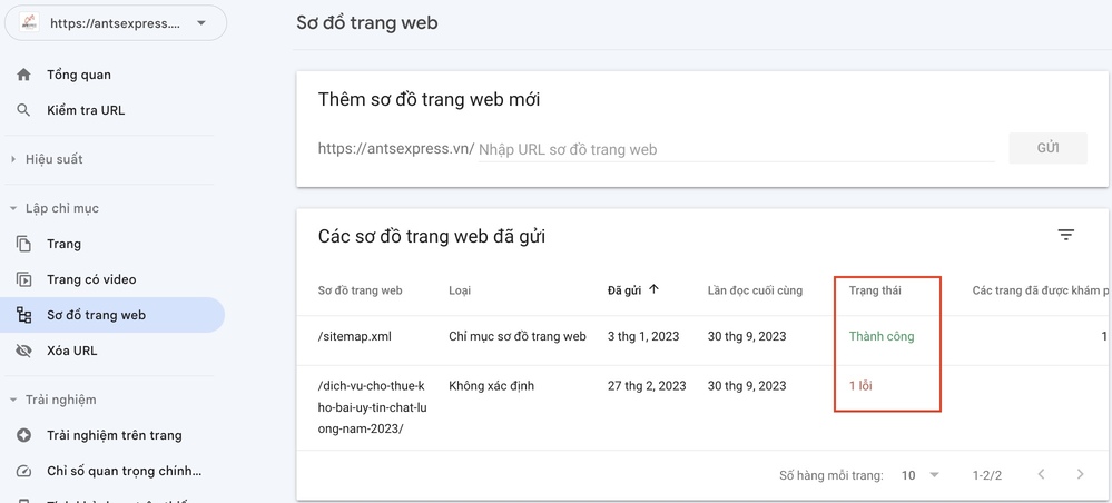 Khai báo lại sitemap trên GSC