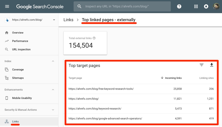 Kiểm tra các backlink trong gsc
