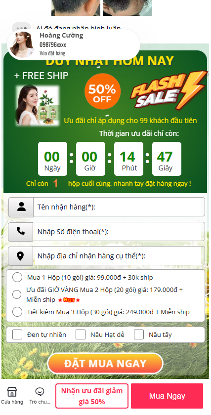 Form lấy thông tin khách hàng