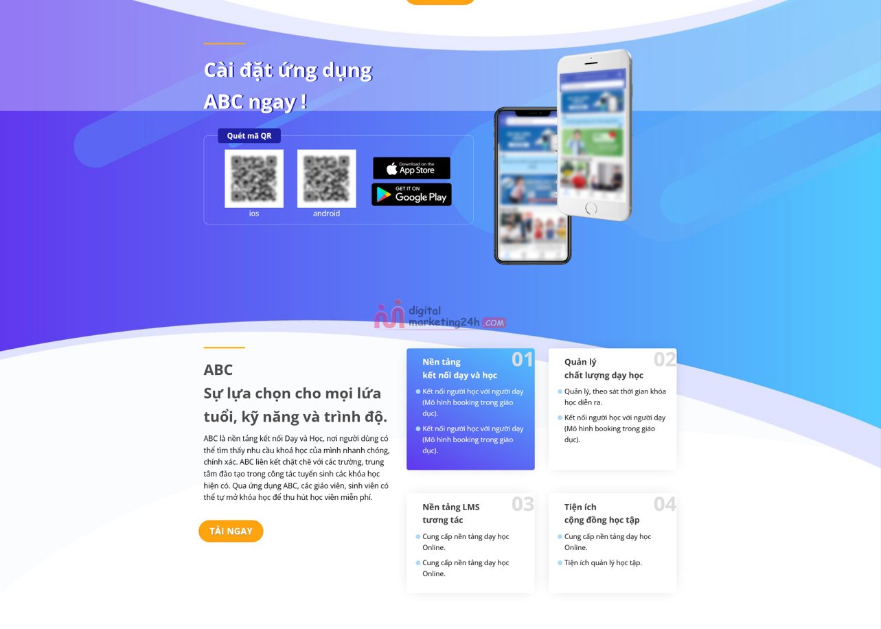 Demo Source Code Landing Page giới thiệu App Giáo Dục