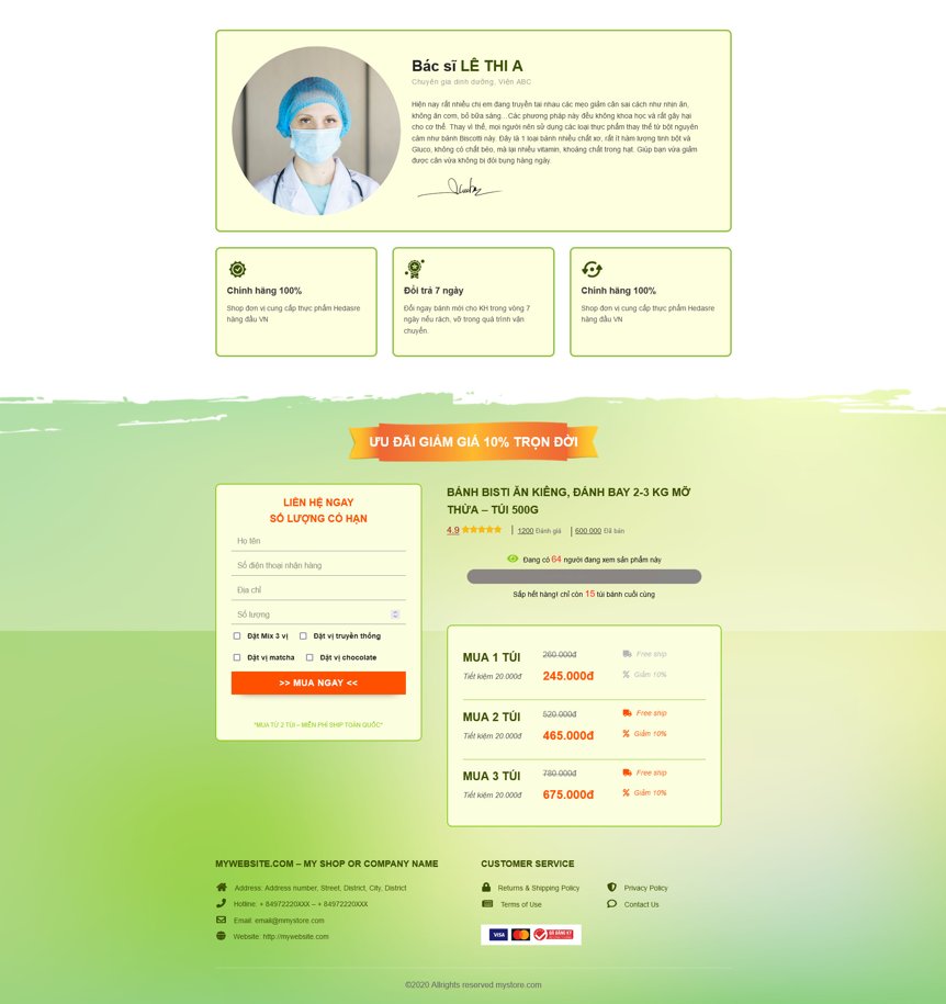 Demo Source Code wordpress lading pape bán bánh ăn kiêng