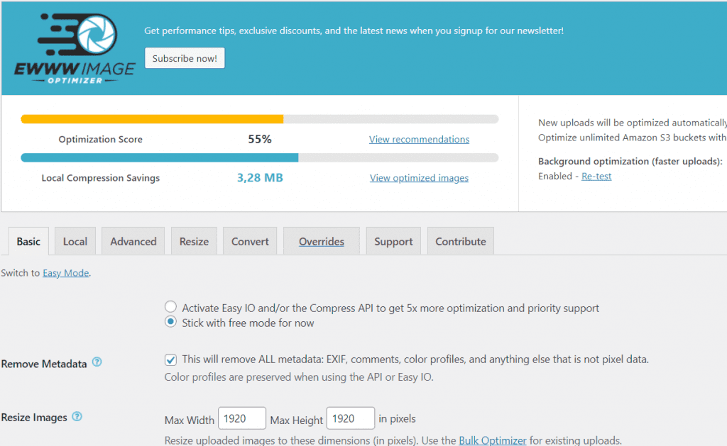 Tải EWWW Plugin – giao diện của plugin